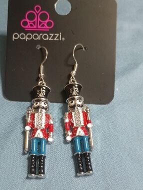 Paparazzi Red and Blue Nutcracker Drop Earrings with Silver Accents
